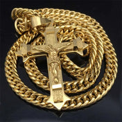 Gold Christ Jesus Cross Necklace 7mm — Stainless Steel