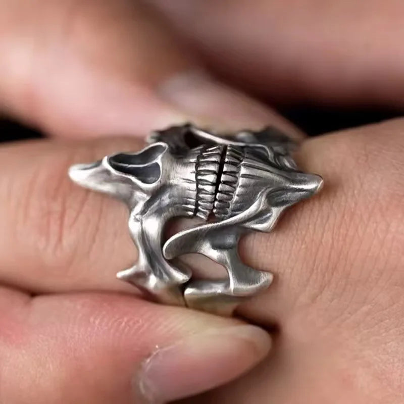 2Pcs Vintage Gothic Steel Skull Mask Rings Design Alloy Finger Rings Set for Men Women New Trend Creative Punk Jewerly Gift