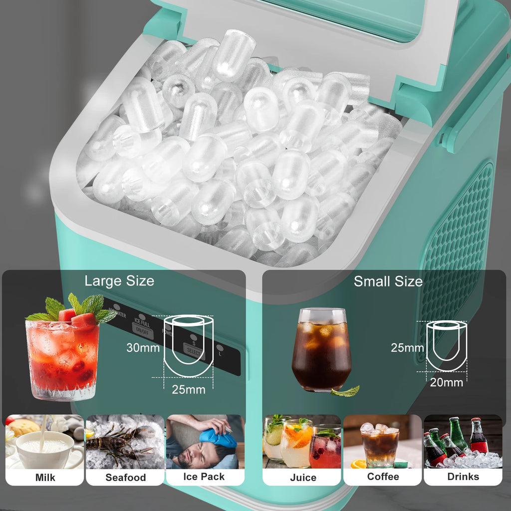 LOEFME 1.4L Ice Maker 12kg/24h Portable Ice Maker 6 Mins 9pcs Ice Cubes Self-Cleaning with Scoop for Home Cafes Camping