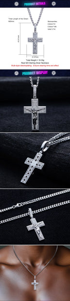 Iced Out Jesus Cross Pendant — 925 Silver