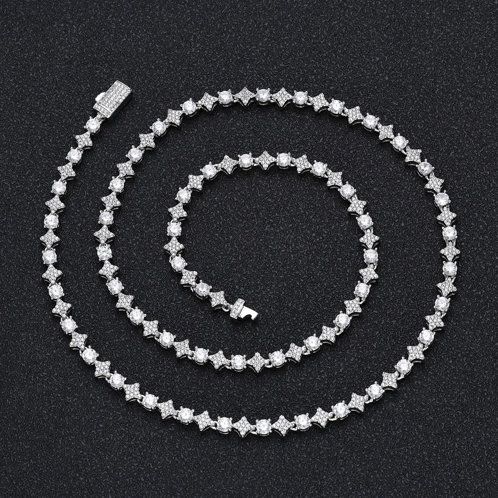 Star Tennis Chain Necklace Iced Out CZ