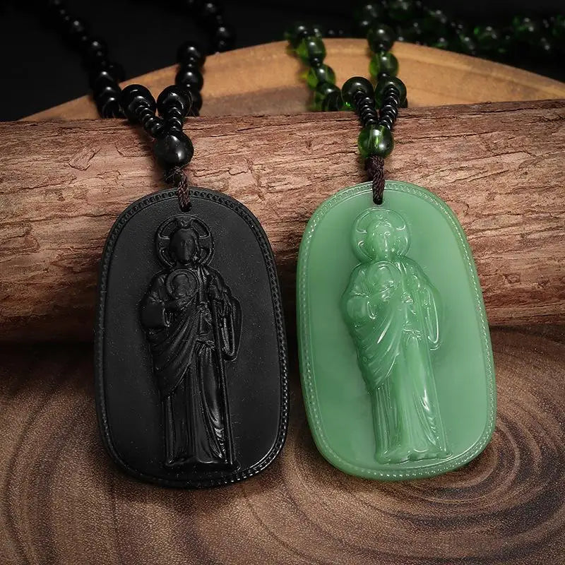 Exquisite Buddhist Imitation Jade Pendant Necklace For Men Women Religious Personality Amulet Buddha Necklace Accessories Gift