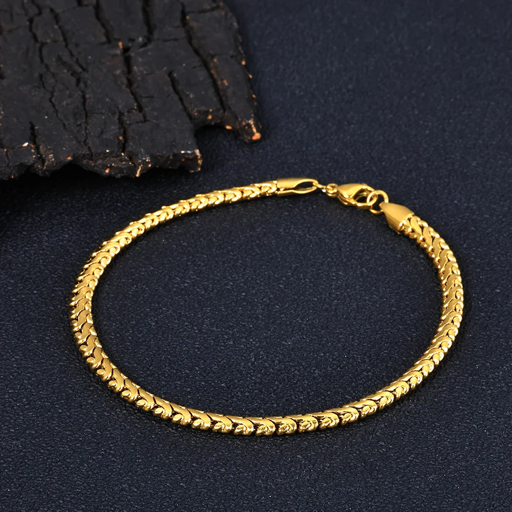 18K Gold Link Chain Bracelet Stainless Steel 4MM