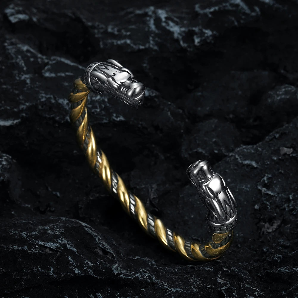 Viking Double Dragon Head Bracelet — Stainless Steel