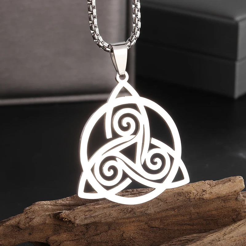 Celtic Witch Knot Pendant Necklace — Steel