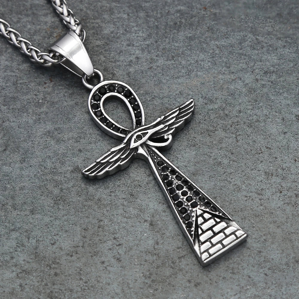 New Fashion Ancient Egyptian Ankh Cross Pendant With Eye of Horus Necklaces For Men Women Stainless Steel Amulet