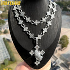 2025 New Iced Out Cross Pendant Necklace for Men Women Bling Silver Color Cubic Zirconia Cross Cuban Chain Hip Hop