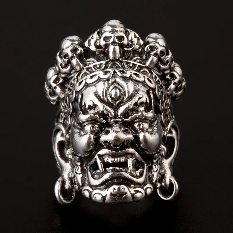 Retro Mahakala Large Ring For Men Street Punk Gothic Rock Hiphop Adjustable Open Ring Jewelry Biker Accessories Gift