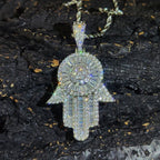 Iced Out Hamsa Hand of Fatima Pendant Necklace — Copper Alloy
