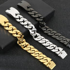 Waterproof 316l Stainless Steel Jewelry Bracelet for Man 24MM Width Curb Cuban Link Chain Men's Bracelets Fathers' Day