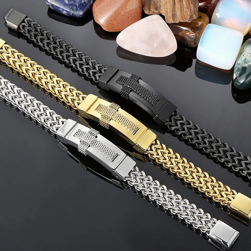 Christian Cross Bracelet for Man Gold Color Stainless Steel Men's Wrist Bracelets On Hand Man Jewellery Accessories
