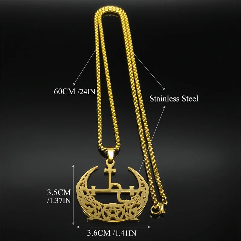 Star Demon Gold Pendant Wicca Triple Moon Crescent