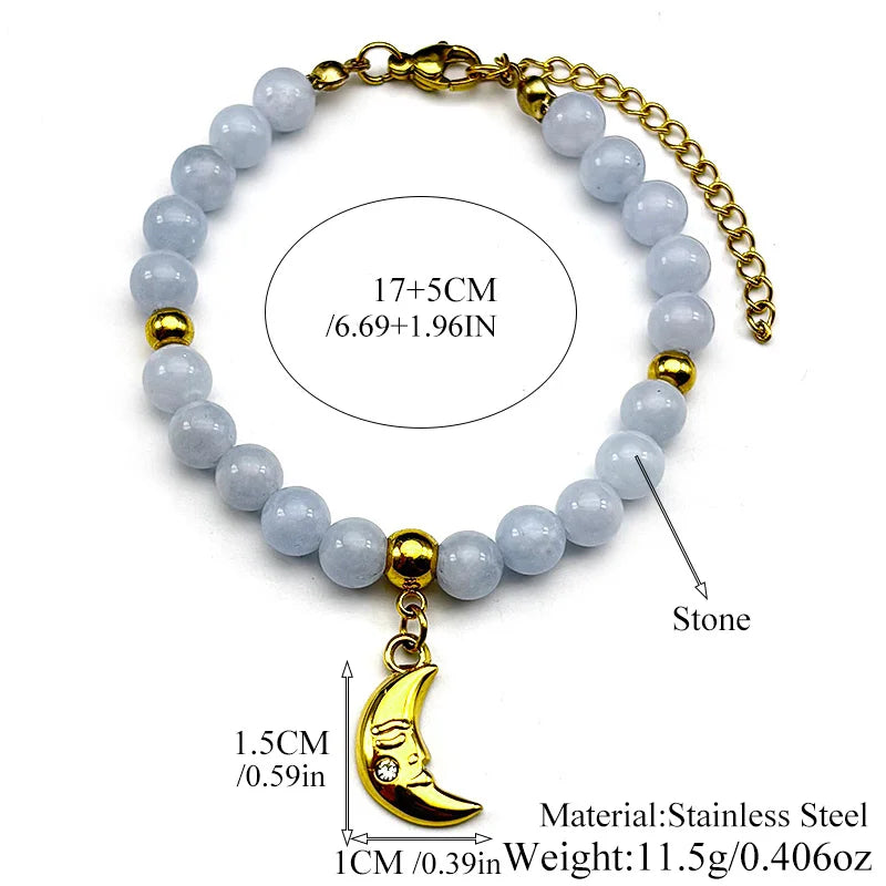 Moon Gold Bracelet Natural Stone Crescent Godness
