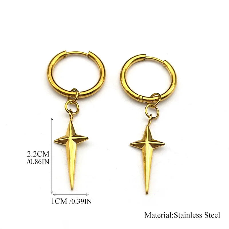 Cross Gold Drop Earrings — Stainless Steel