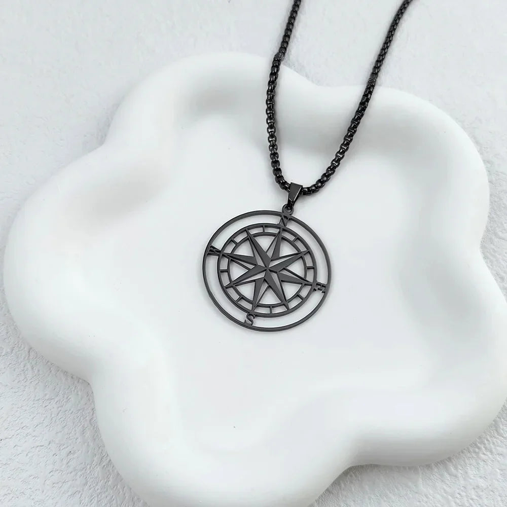 Viking Compass Anchor Pendant Necklace — Gold
