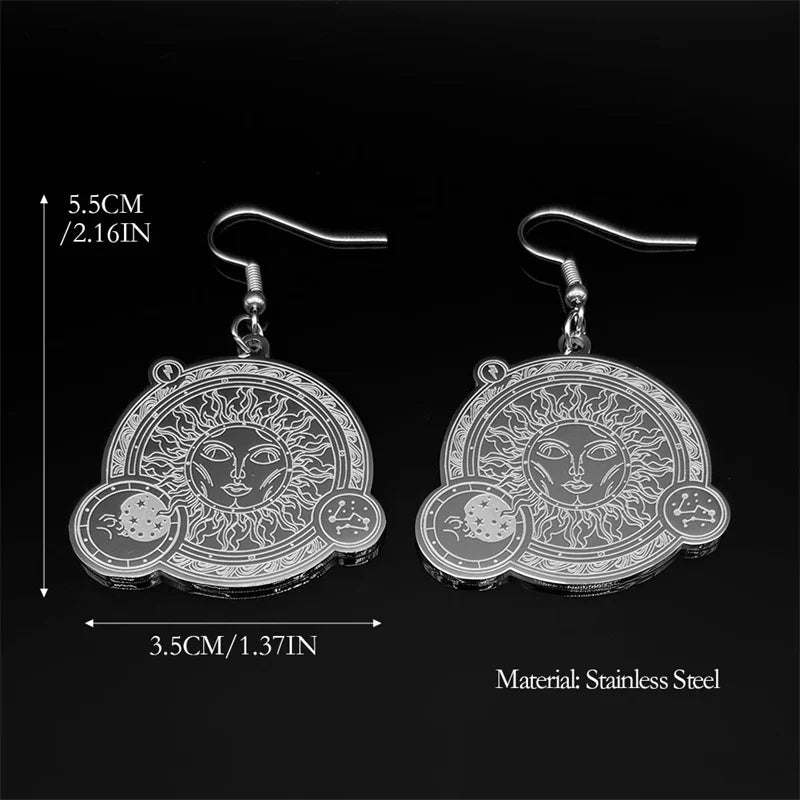 Star Silver Earrings Sun Moon Face God Constellation