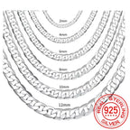 Men's 925 Sterling Silver Necklace 2/4/6/8/10/12MM 40-75cm Face Chain Necklace Lobster Clasp Men Women Engagement