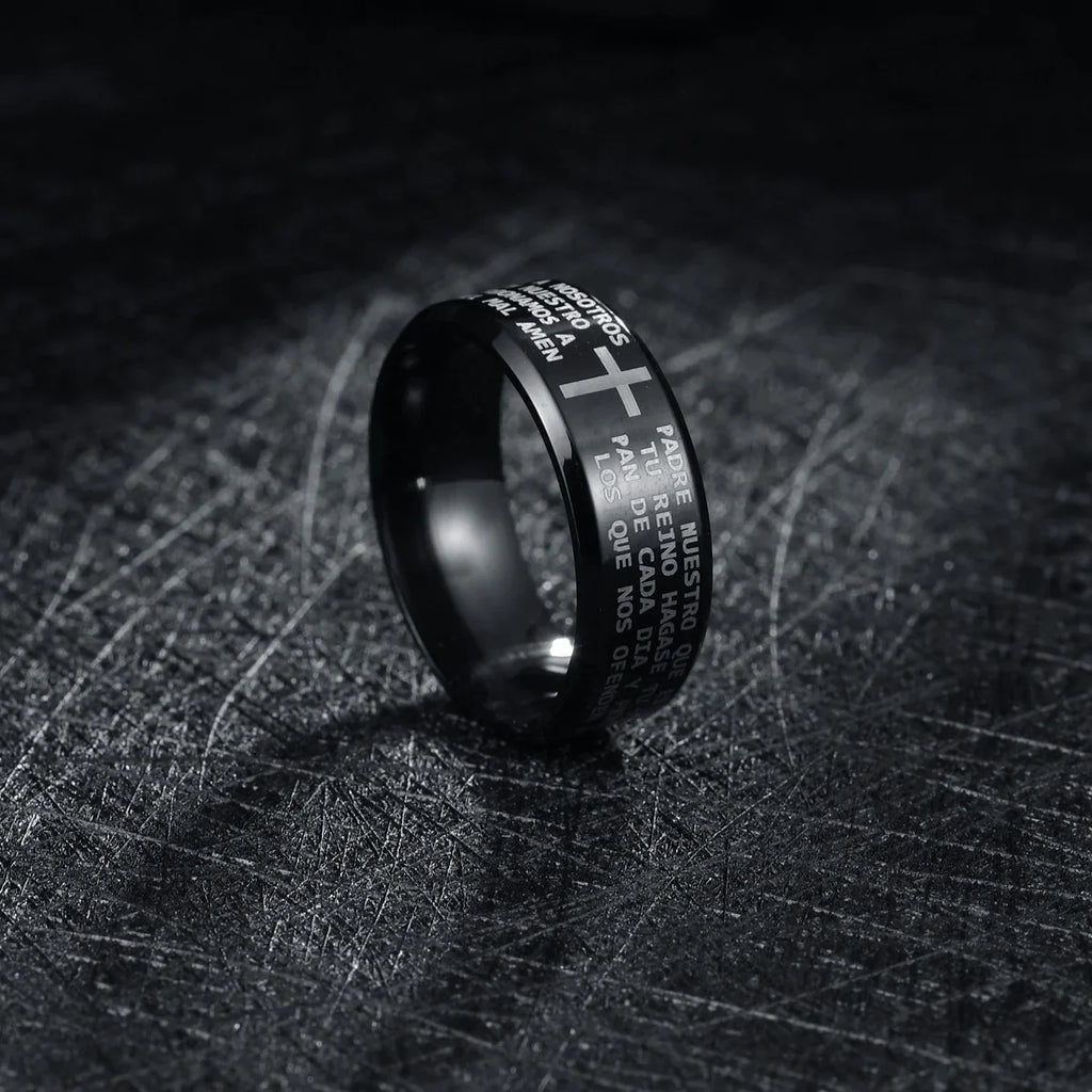 English Titanium Steel Christian Cross Bible Ring for Men and Women Personalized Ring Customize Ring Engraved Ring