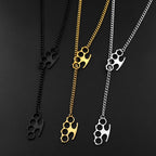 Hip Hop Stainless Steel Knuckles Necklace Black Y‑Shape Chain Knuckle Duster Necklace for Men Women Punk Streetwear
