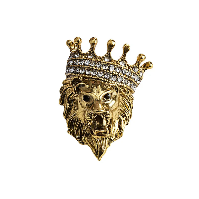 Vintage Lion Crown Brooch — Lapel Pin for Suit & Shirt Collar