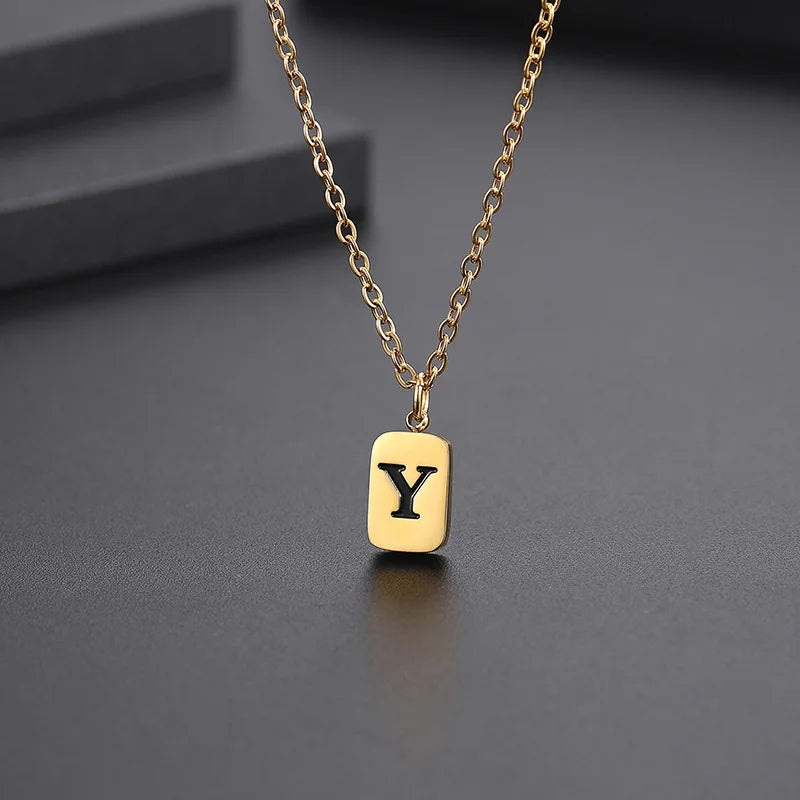 Letter Pendant Square Chain — Gold