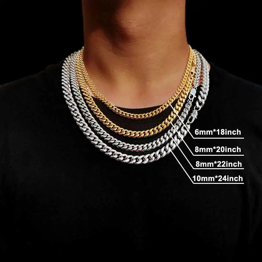 Gold Stainless Steel Cuban Chain Necklace 4-8MM