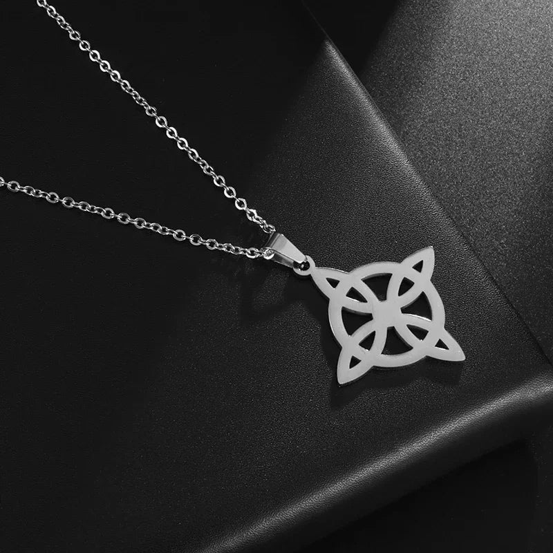 Silver Color Stainless Steel Pattern Witch Knot Pendant Necklace Celtic Knot Lucky Jewelry Christmas Gift for Friends Family
