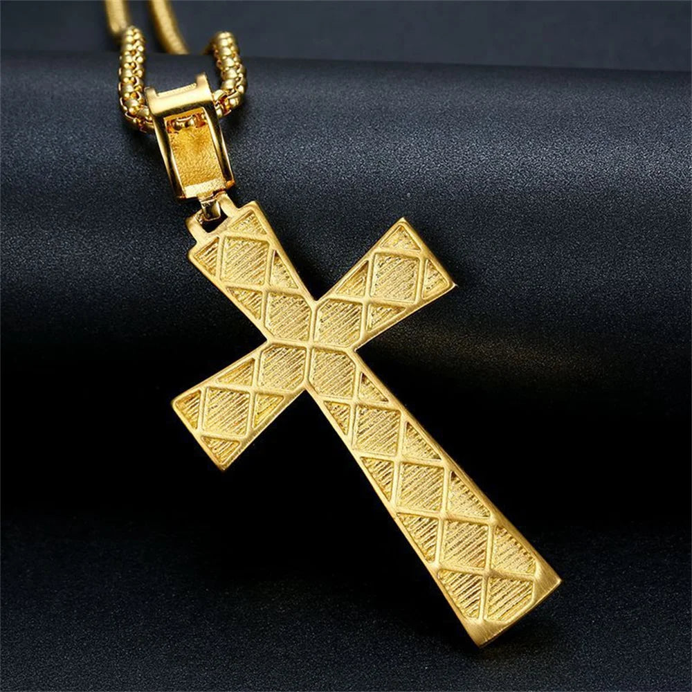 Iced Out Gold Knight Cross Pendant Necklace — Stainless Steel
