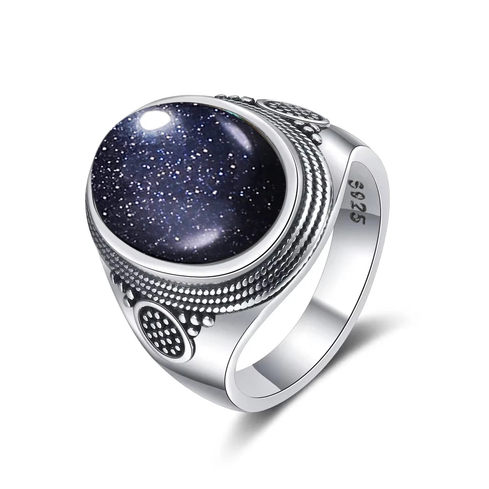 Vintage 925 Sterling Silver Ring Natural Moonstone Ring 10*14mm Oval Large Stone Retro Fine Jewelry Gift For Men