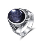 Vintage 925 Sterling Silver Ring Natural Moonstone Ring 10*14mm Oval Large Stone Retro Fine Jewelry Gift For Men