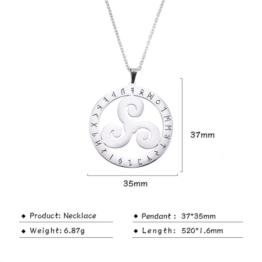 Celtic Triskele Crescent Moon Pendant Necklace — Stainless Steel