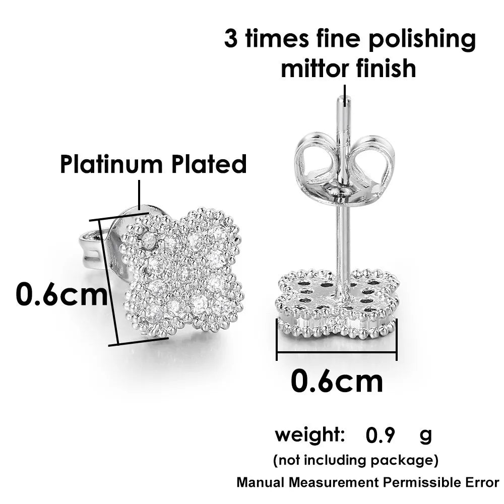 Silver Iced Out Four Leaf Clover Stud Earrings