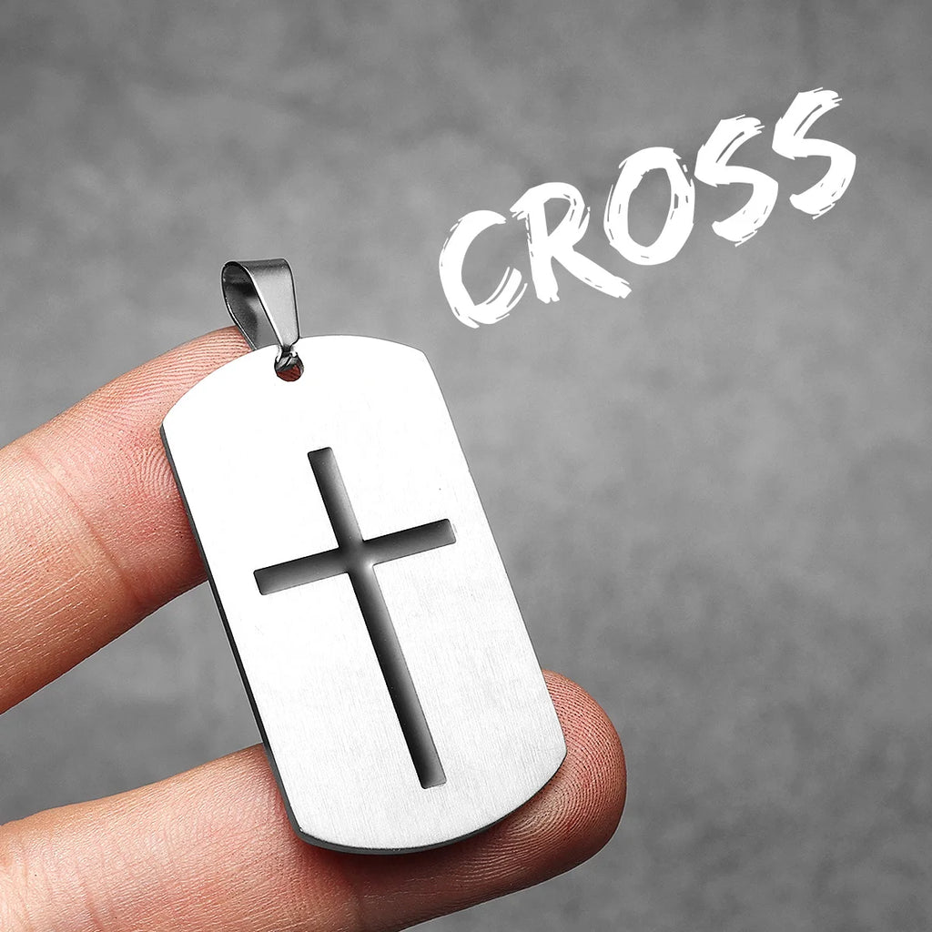 Cross Bible Tag Pendant — Stainless Steel