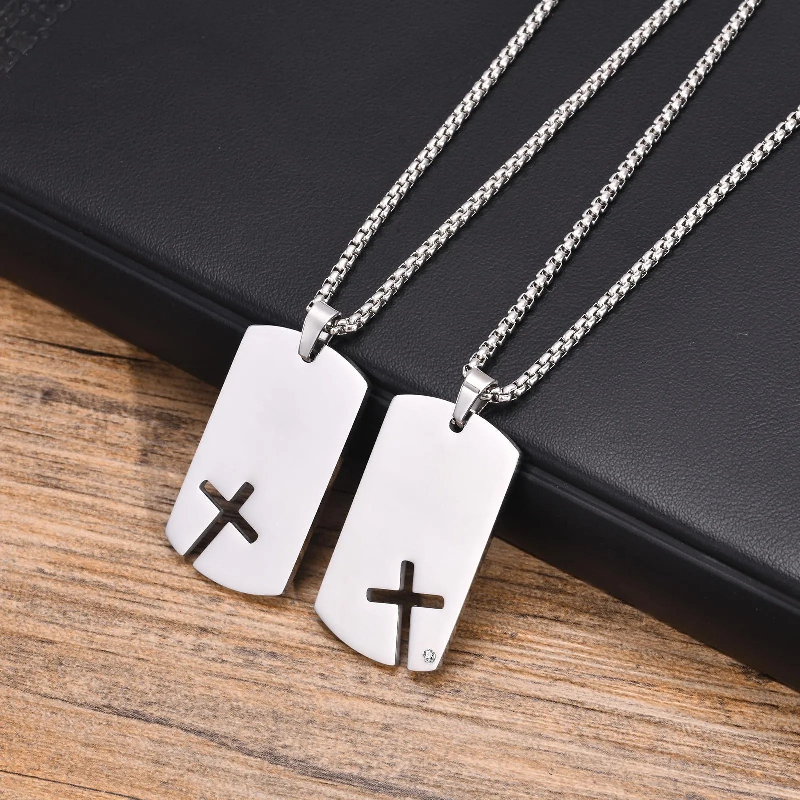Hollow Cross DogTag Necklaces for Men,Waterproof Stainless Steel Pendant Necklaces,Religious Faith Christ Gift Jewelry