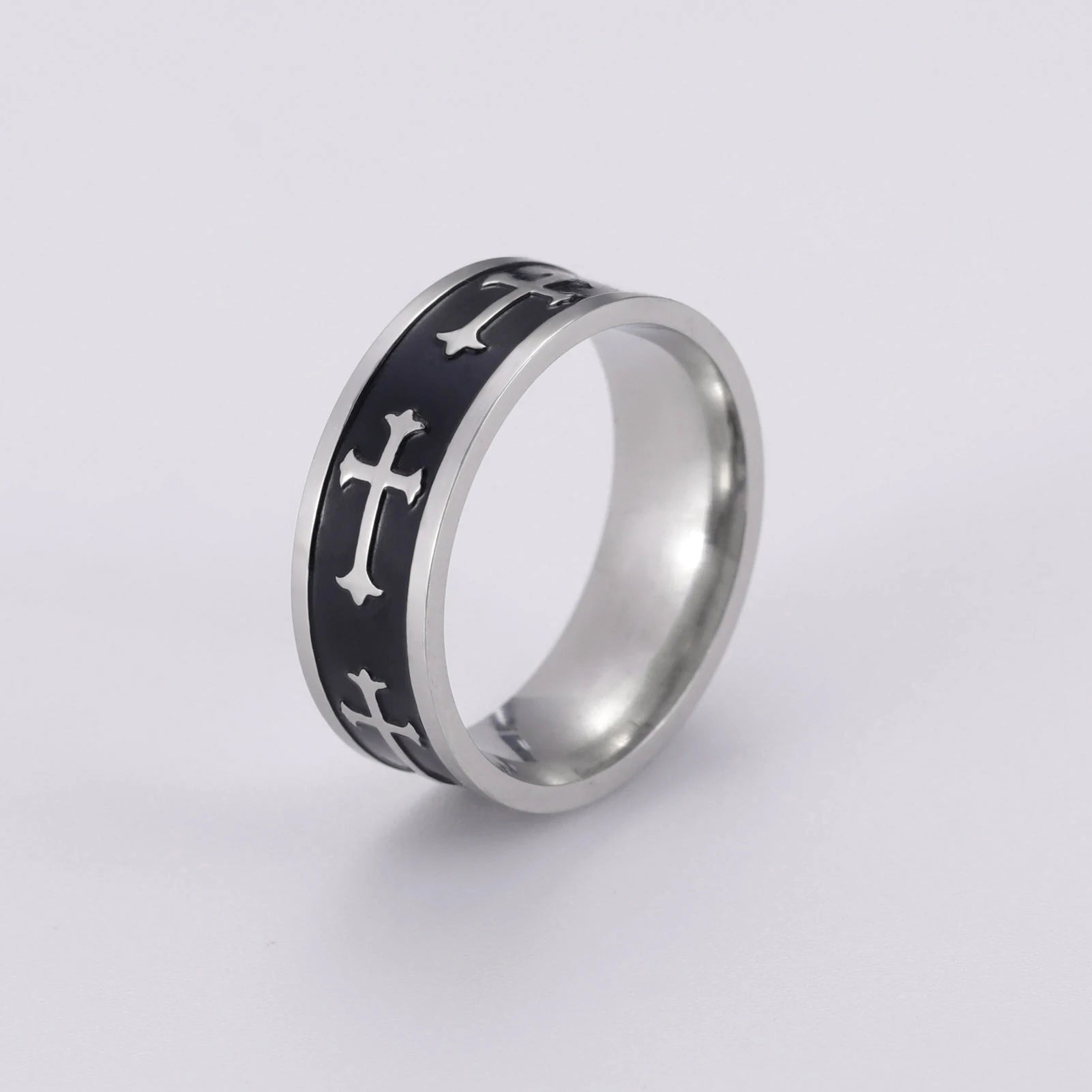 Dreamtimes Vintage Cross Rings for Men and Women Fashion Punk Jewelry Black Anillos Stainless Steel Metal Accessories