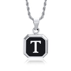 Initials Necklaces for Men Women,A-Z 26 Letters Black Square Stainless Steel Pendant Collar,45-60CM Twisted Rope Chain