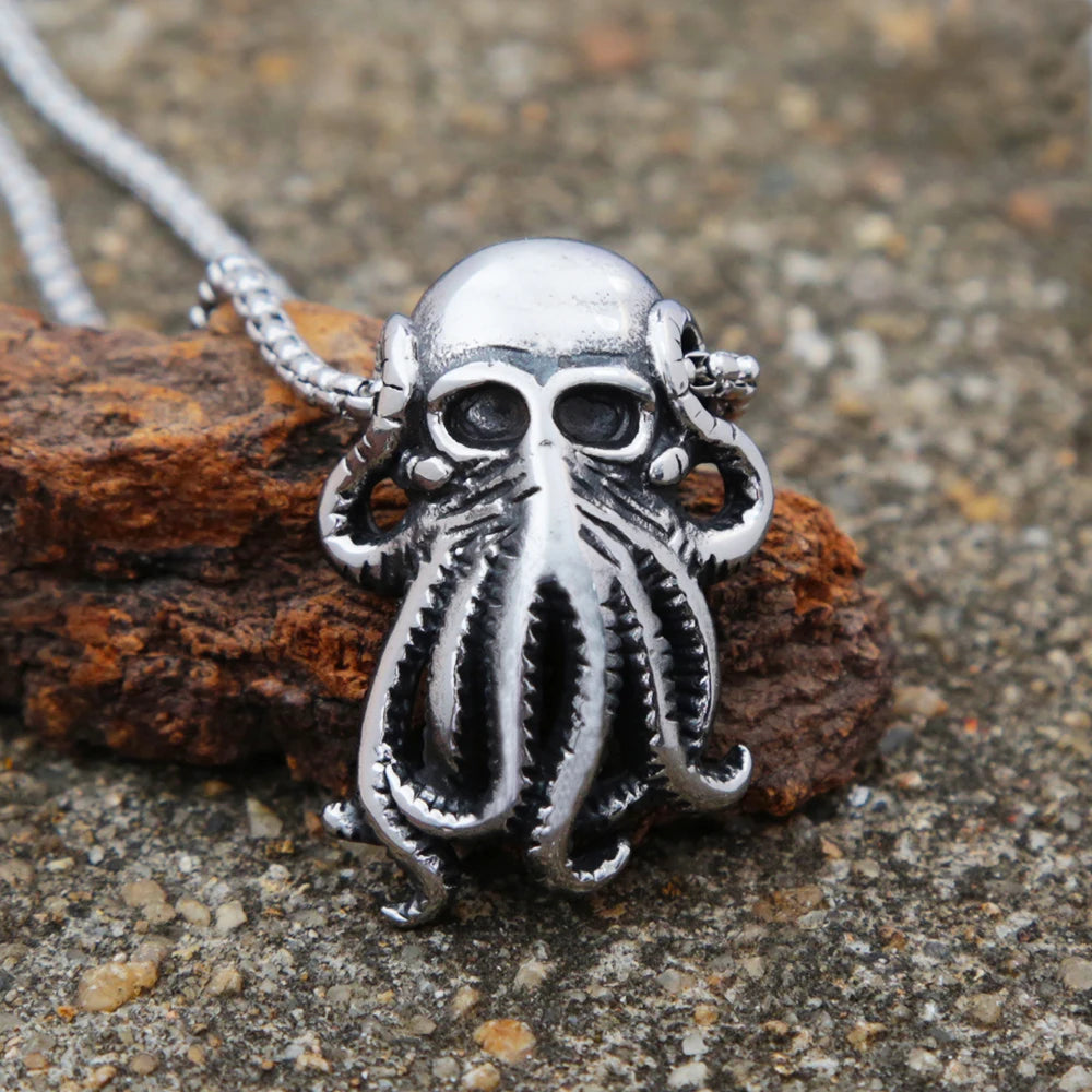 Punk Hip Hop Cthulhu Octopus Pendant Necklace Stainless Steel Men Fashion Street Rock Octopus Animal Necklace Chain