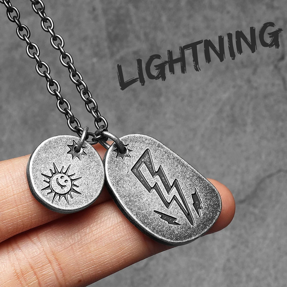 Retro Lightning Pray Tag Stainless Steel Men Necklaces Pendant Chain Punk for Women Fashion Jewelry Gifts Wholesale Dropshiping