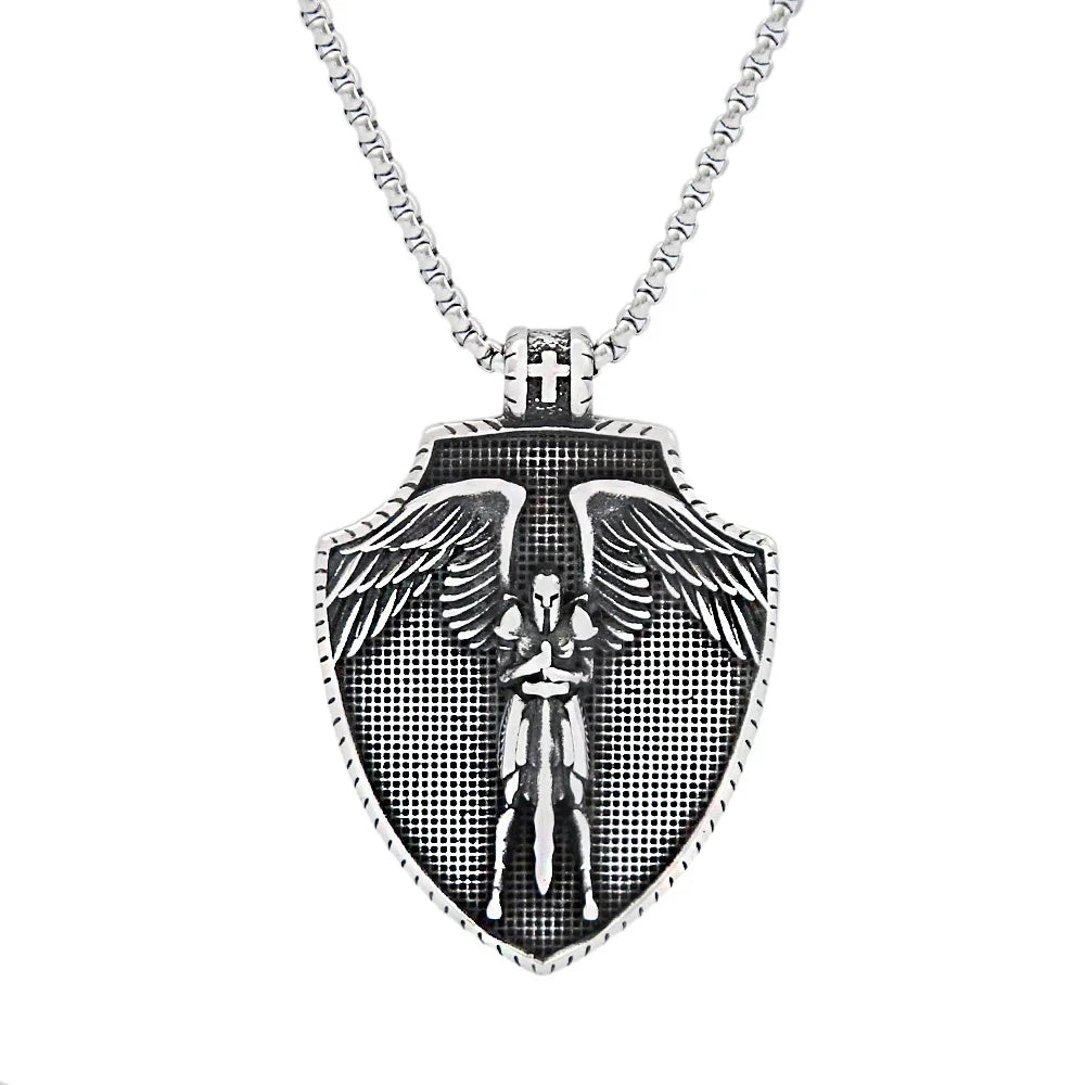 Cross Steel Pendant Vintage Michael's Shield Punk