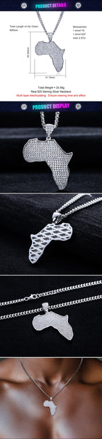 Iced Out Africa Map Pendant — 925 Silver