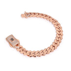 HHIOK Gold Silver Rose Gold Miami Cuban Link Bracelet Men Copper Zircon Iced Out Box Clasp Hip Hop Jewelry