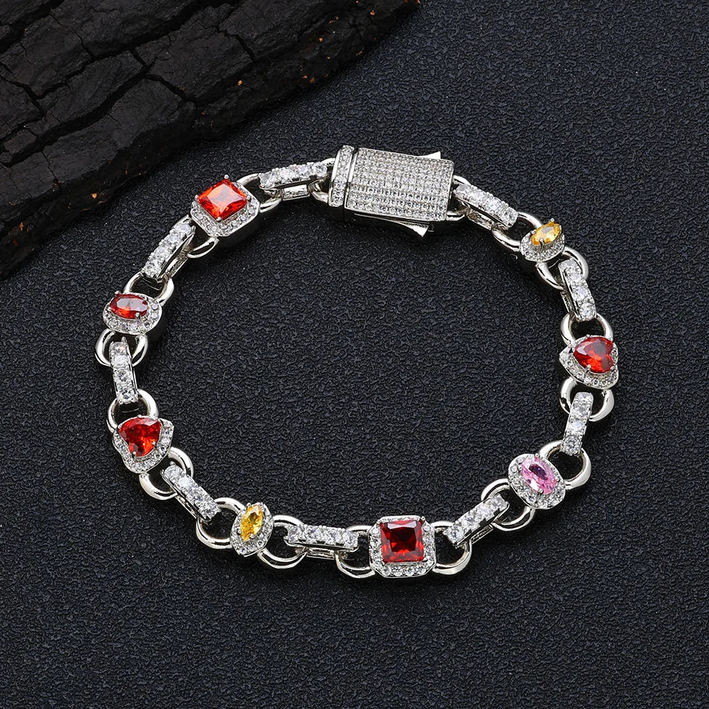Gold Iced Out Heart Cuban Chain Necklace Colorful