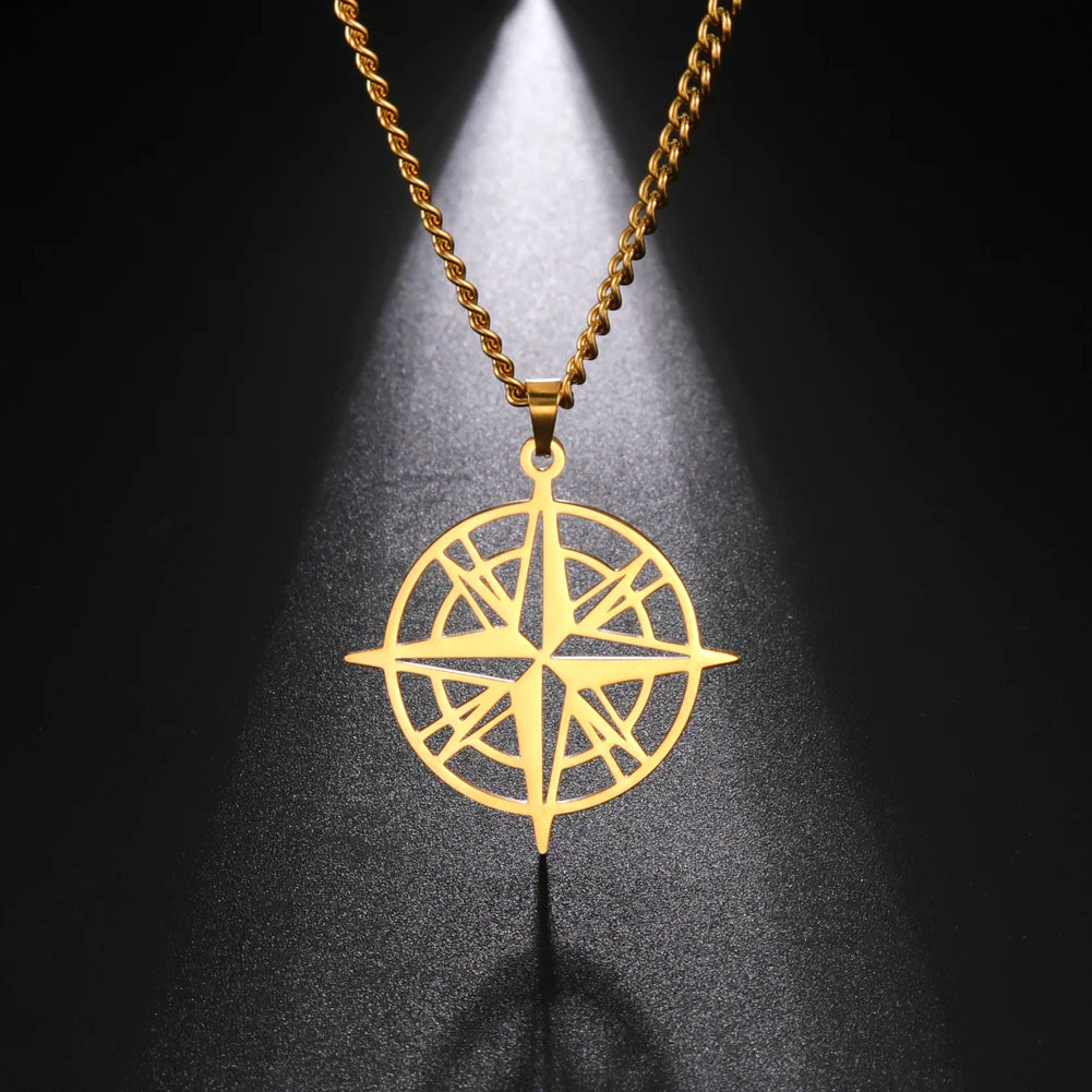 Compass Pendant Necklace — Multiple Metal Finishes