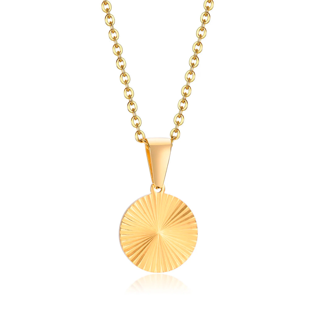 Sunburst Round Disc Pendant — Gold