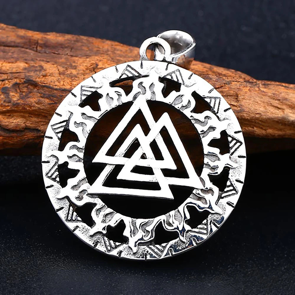 Vintage Stainless Steel Nordic Vikings Pendant For Men Slavic Amulet Pagan Solar Symbol Slavic Wheel Necklaces Fashion