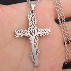 Jesus Cross & Saint Benedict Pendant Necklace — Stainless Steel