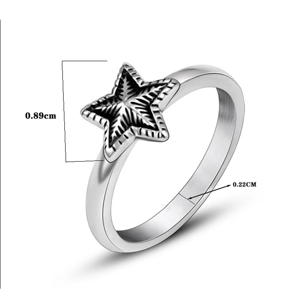1Pcs Non-Fading Stainless Steel Cross-Border Five-Pointed Star Men's Ring Punk Hip-Hop Jewelry