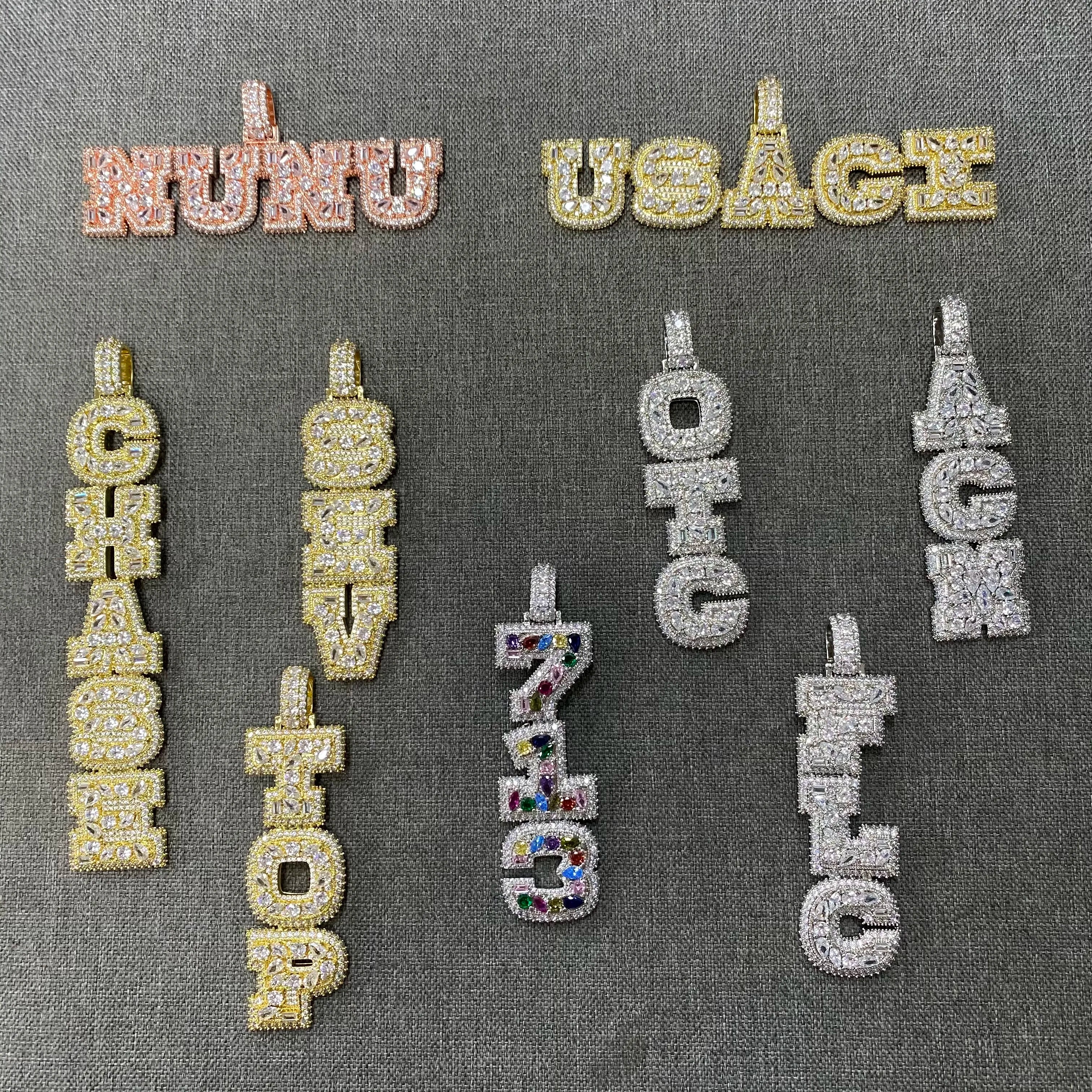 THE BLING KING Custom Vertical Initial Letter Pendant Mixed Inlay Different Shape Cubic Zircon NamePlate Necklace