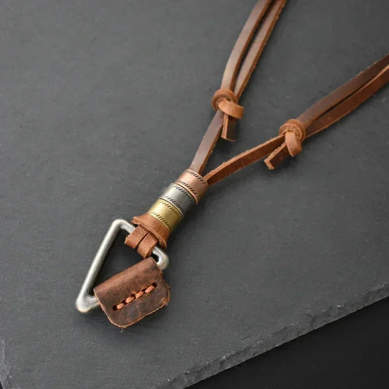 Leather Triangle Rope Chain Necklace — Zinc Alloy