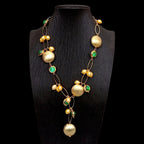 Rice Pearl Murano Glass Coin Y-Drop Necklace — Gold-Tone Copper
